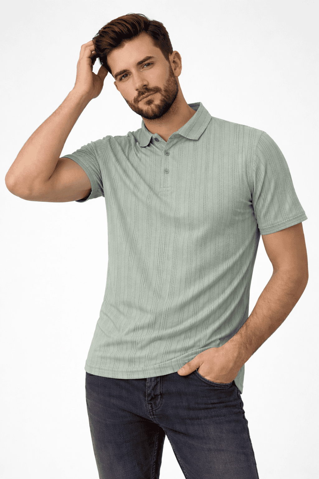 Men’s Premium Sage Green Striped Short Sleeve T-Shirt | Premium Casual Wear for Everyday Style