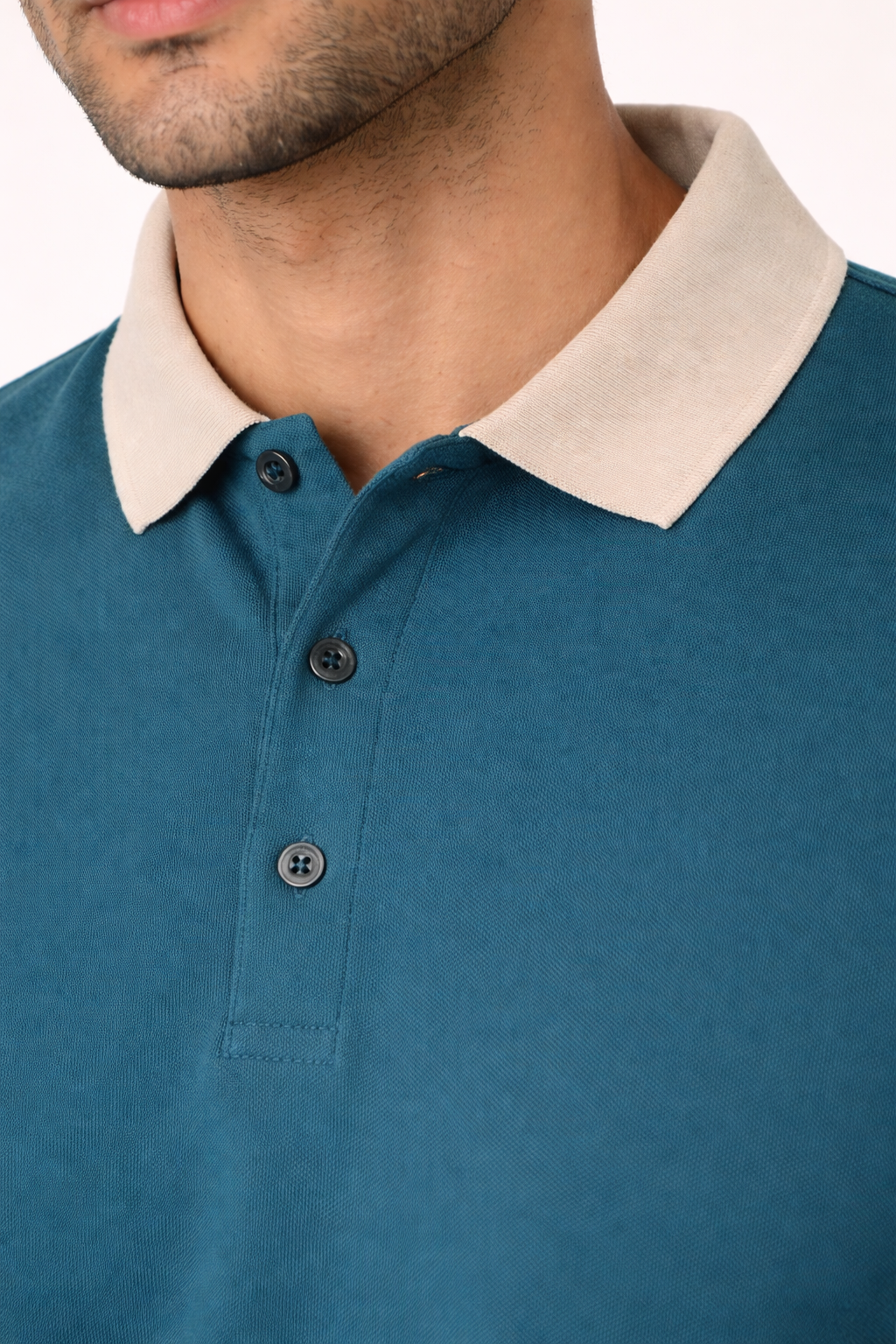 Men’s Teal Polo T-Shirt with Beige Collar | Premium Cotton Half Sleeve Polo T-shirt