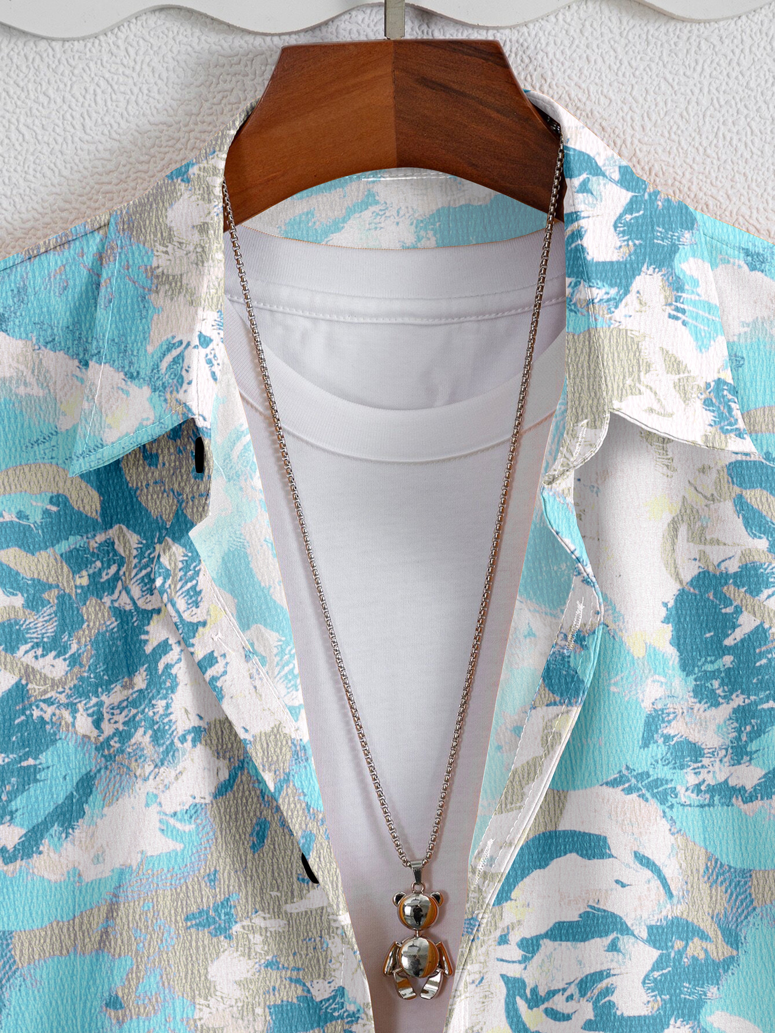 SRT Sky Blue Pop Print Half Sleeve Shirt for Men – Stylish Casual Printed Shirt