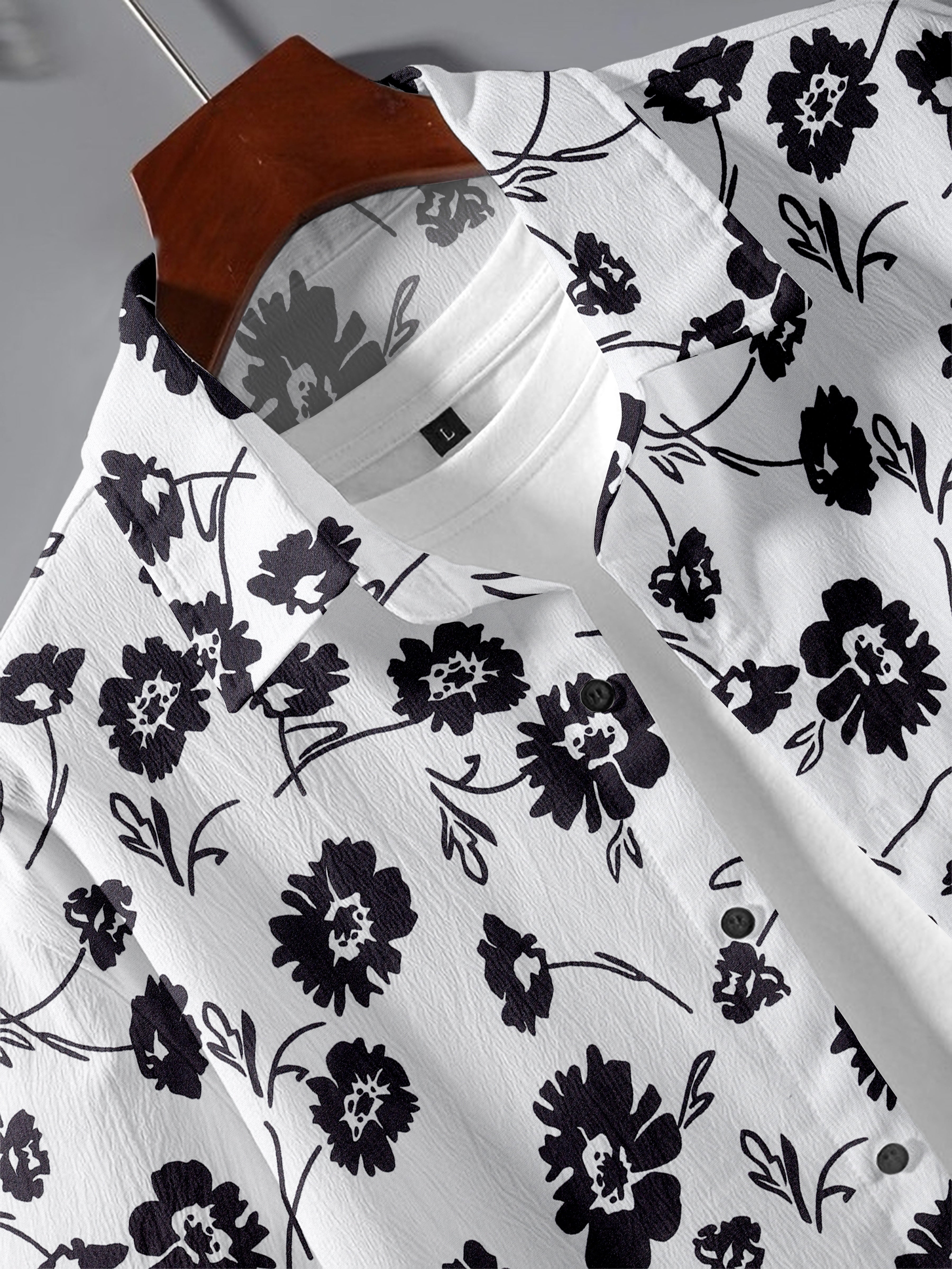 Lycra Night Suit Black Flower - Short-Sleeve Shirt & Shorts