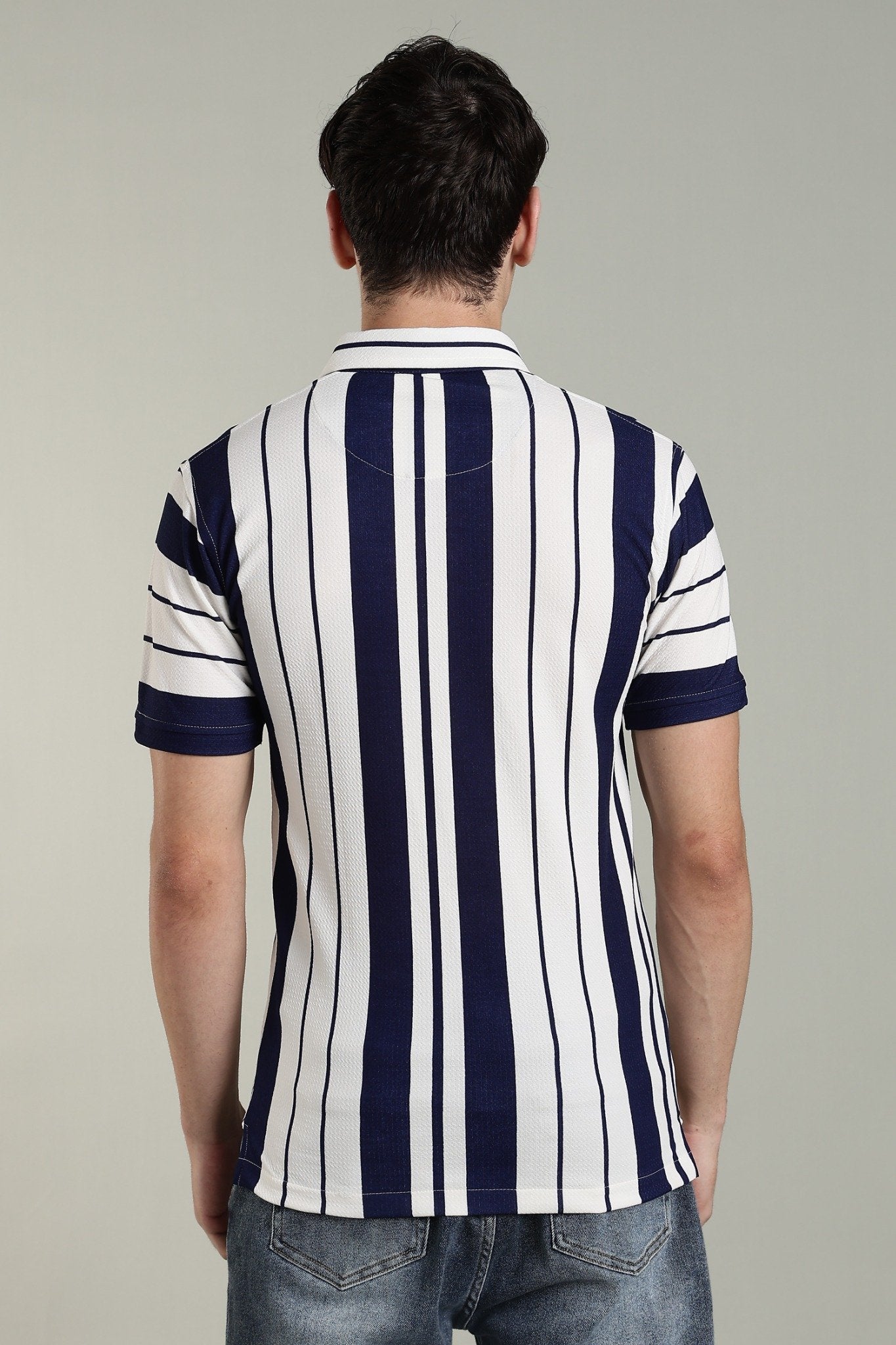 Men’s Premium Navy & White Vertical Striped Polo T-Shirt