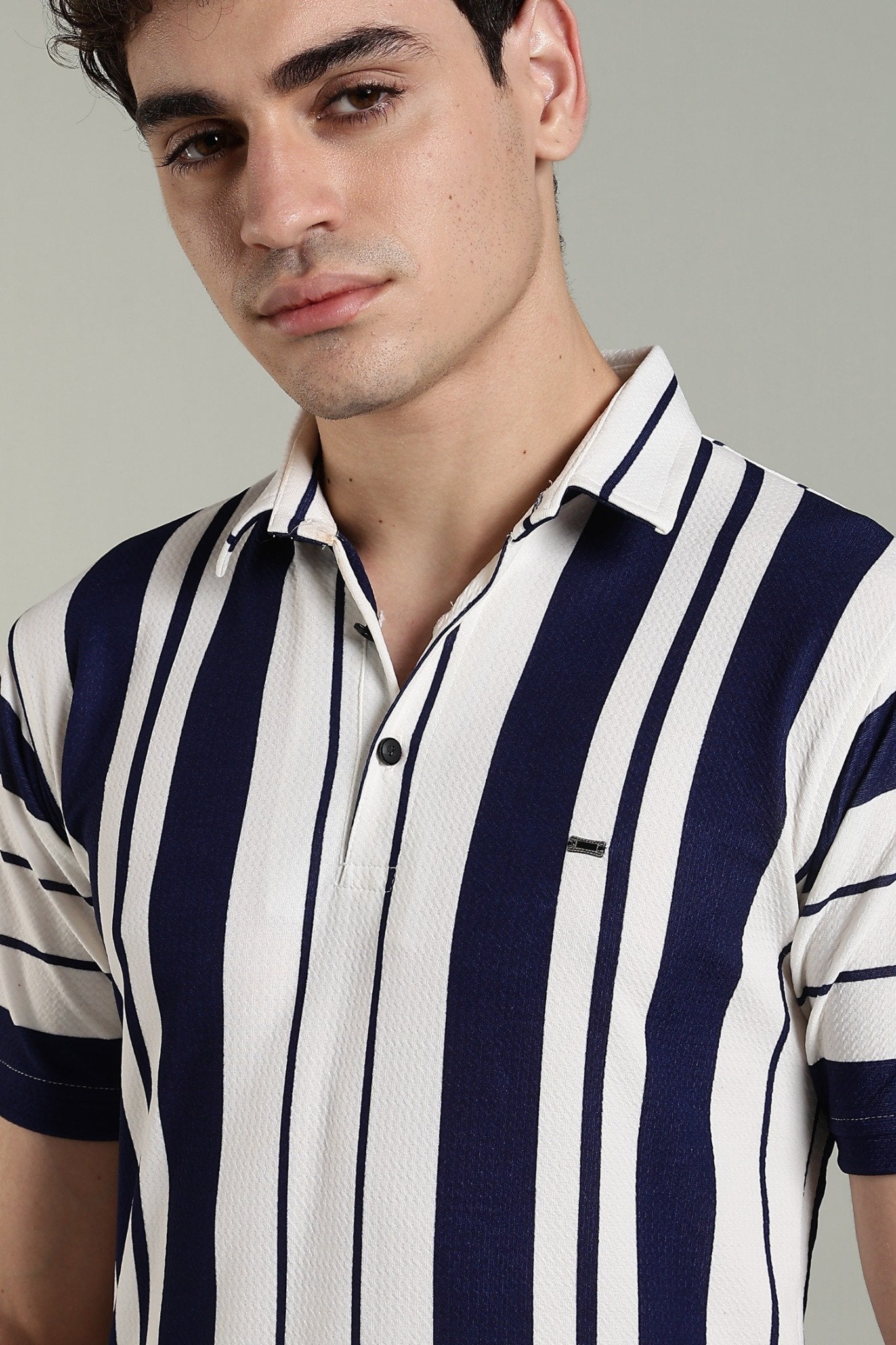 Men’s Premium Navy & White Vertical Striped Polo T-Shirt