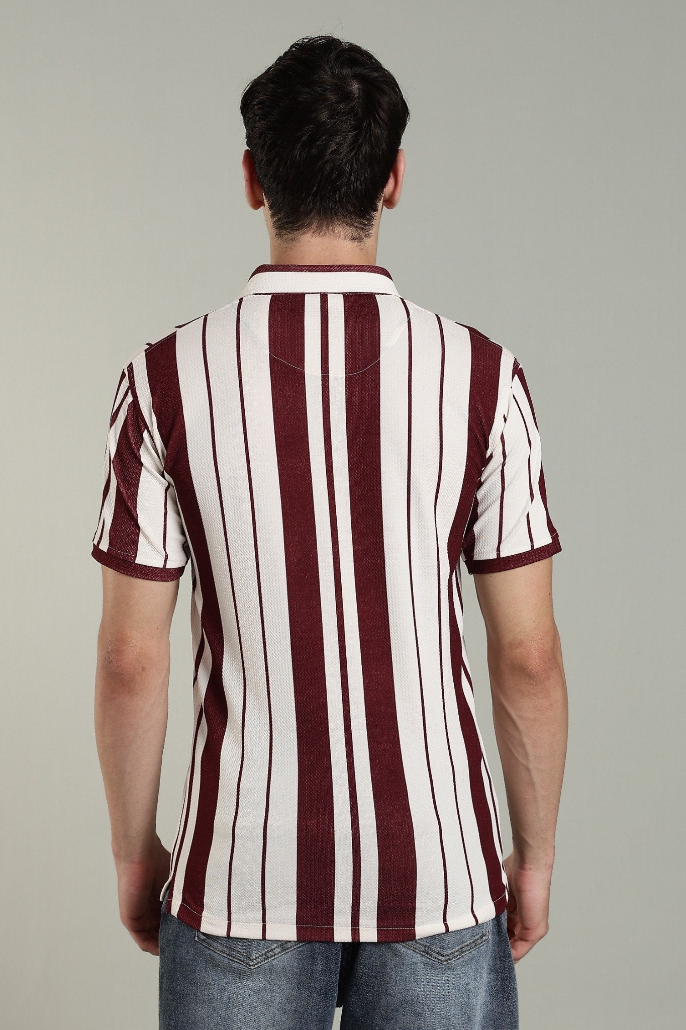 Men’s Premium Maroon & White Vertical Striped Polo T-Shirt