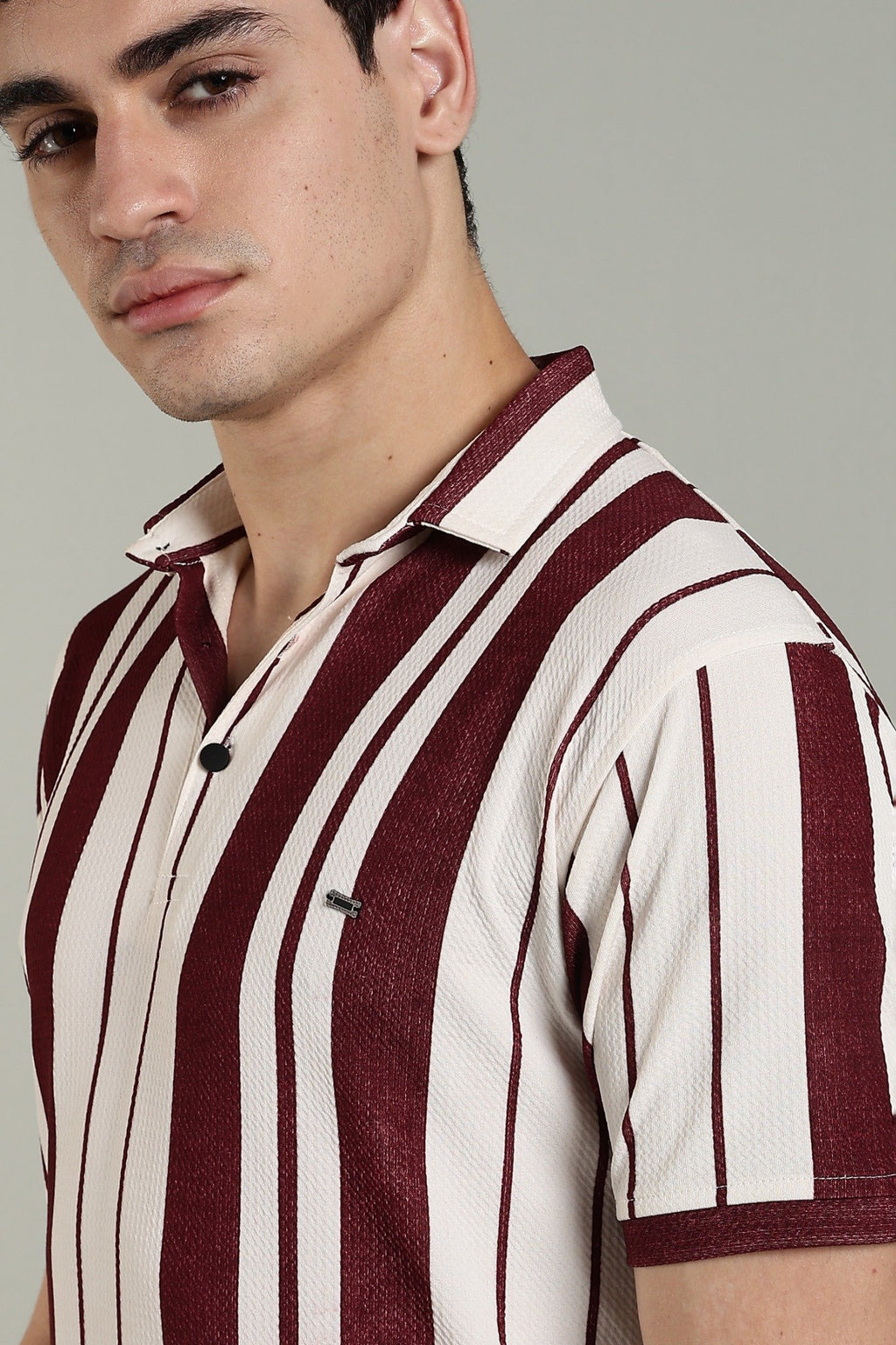 Men’s Premium Maroon & White Vertical Striped Polo T-Shirt
