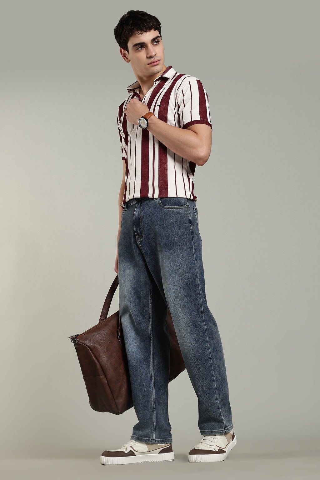 Men’s Premium Maroon & White Vertical Striped Polo T-Shirt