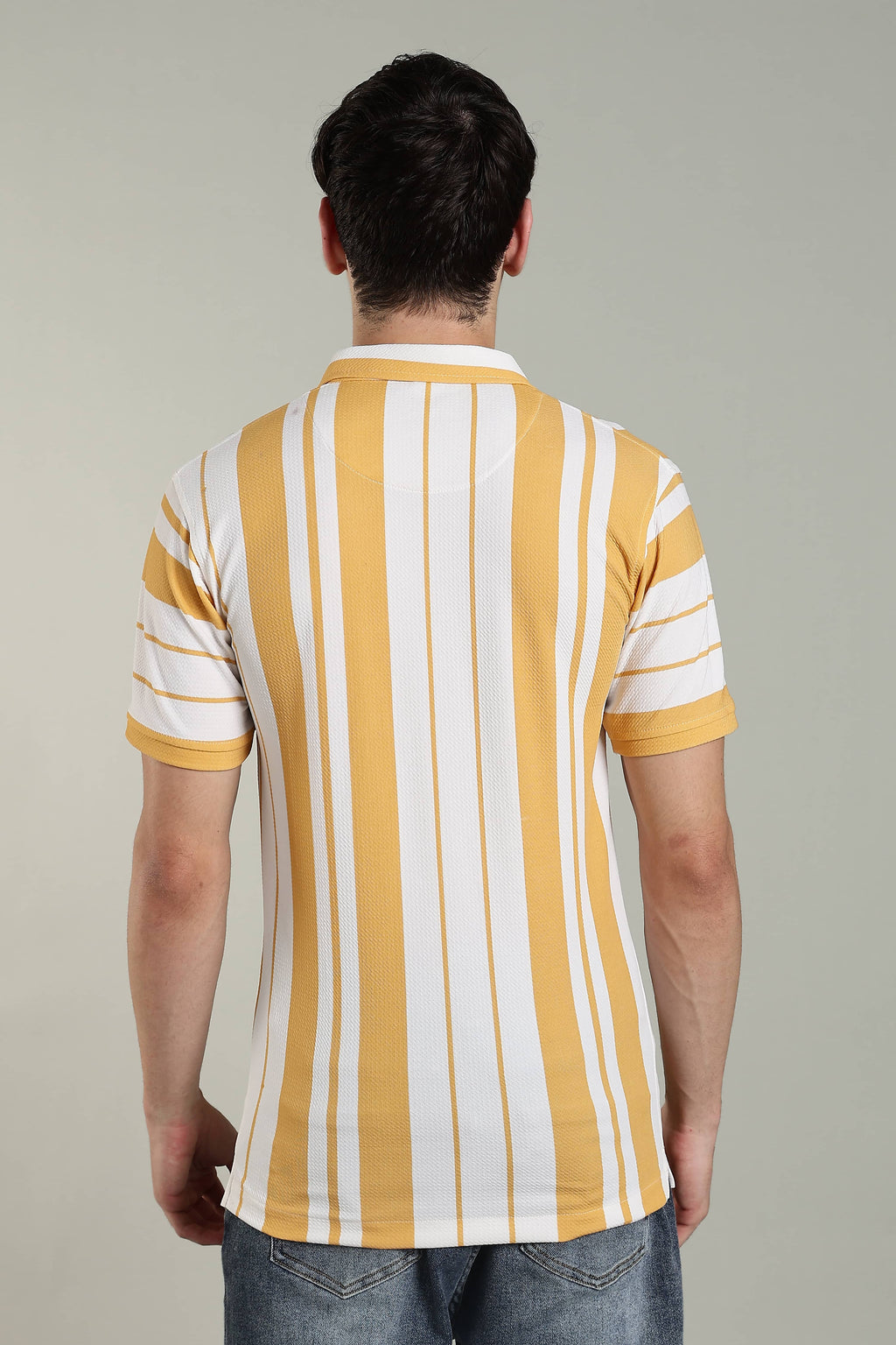 Men’s Premium Yellow & White Vertical Striped Polo T-Shirt