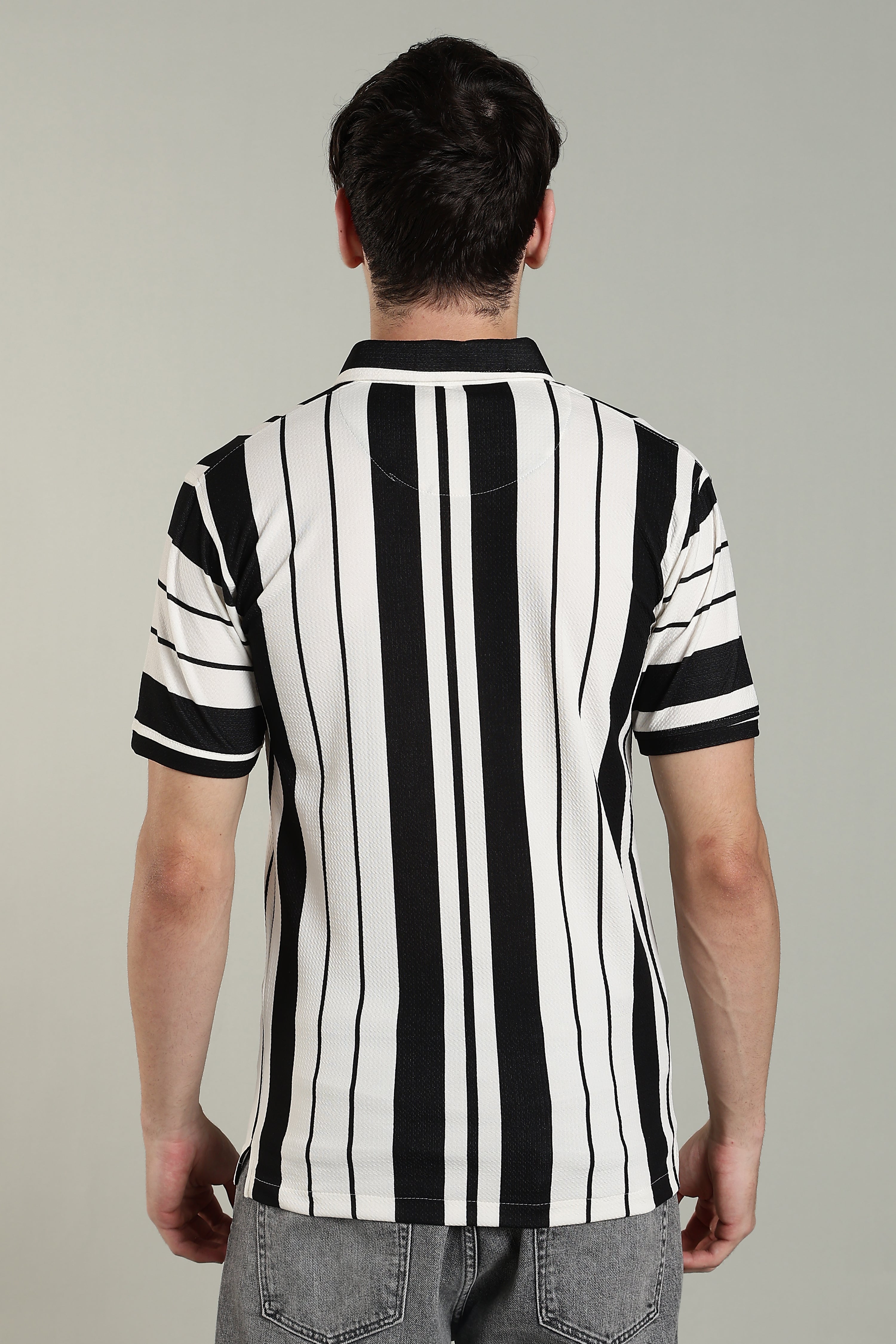 Men’s Premium Black & White Vertical Striped Polo T-Shirt