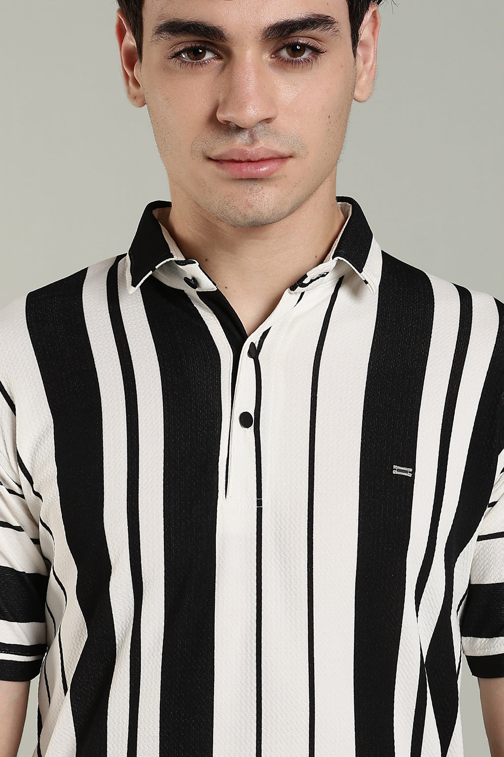 Men’s Premium Black & White Vertical Striped Polo T-Shirt