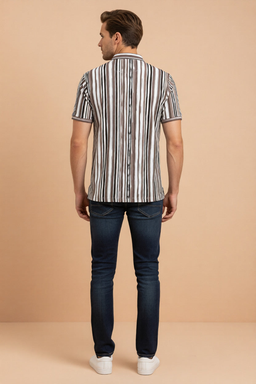 Men’s Purpal Vertical Stripe Casual Half Sleeve T-Shirt