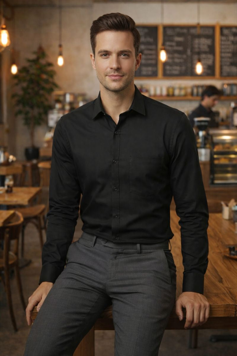 Men’s Premium Black Full Sleeve Shirt – Stylish Fit with Smart Casual Collar