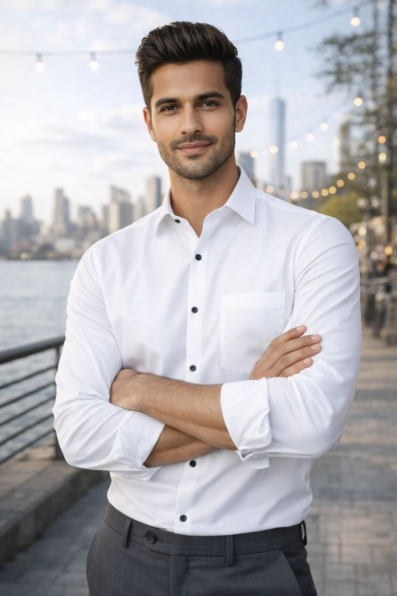 Men’s Premium White Full Sleeve Shirt – Smart Casual Slim Fit | Elegant Office & Party Wear