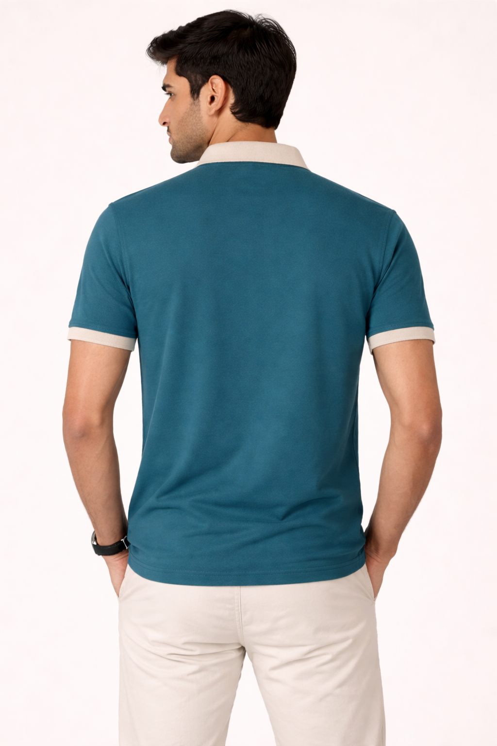 Men’s Teal Polo T-Shirt with Beige Collar | Premium Cotton Half Sleeve Polo T-shirt