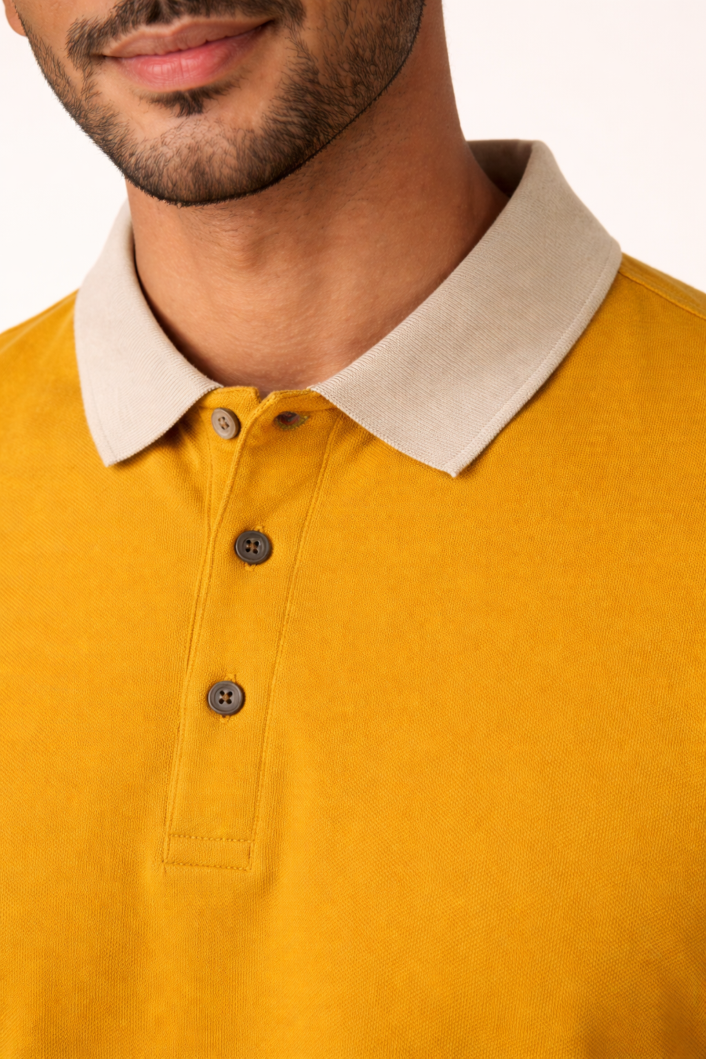 Men’s Mustard Yellow Polo T-Shirt with Contrast Beige Collar | Premium Cotton Slim Fit Casual Polo