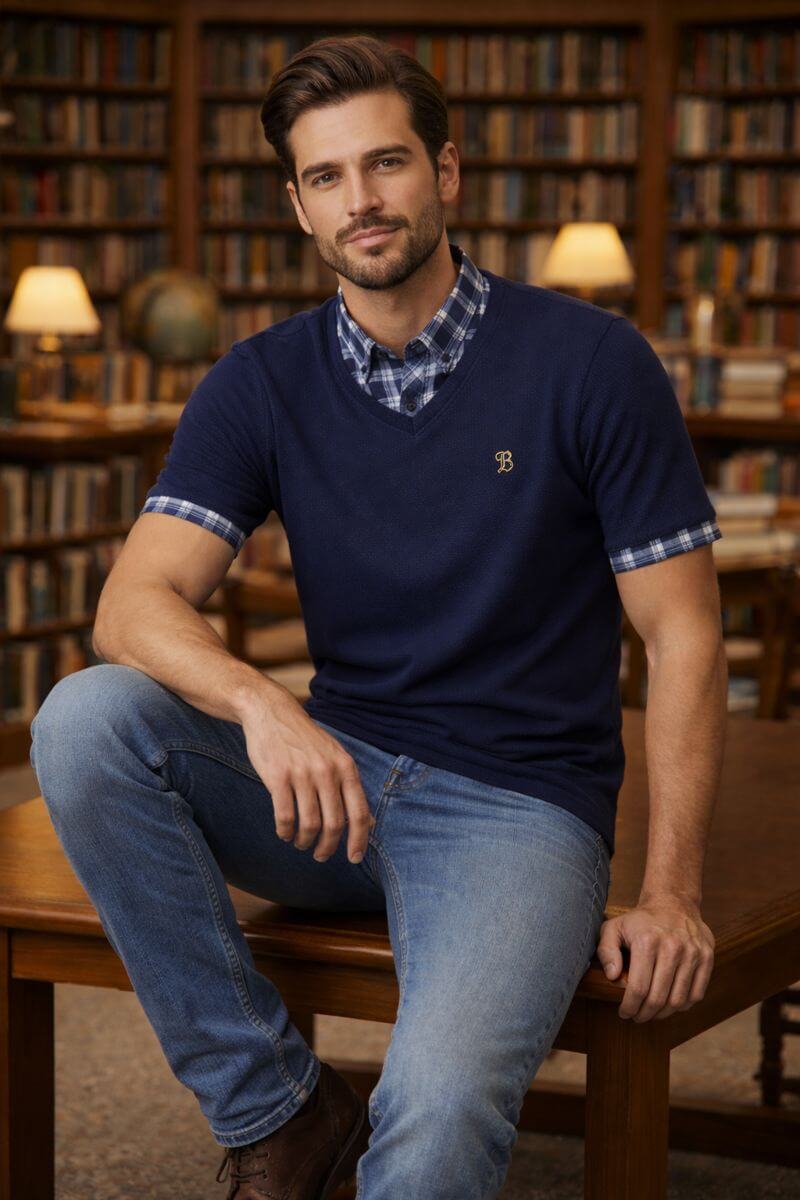 Men's Premium Blue Half Sleeve T-Shirt – Stylish Fit | Soft Cotton & Smart Casual Wear