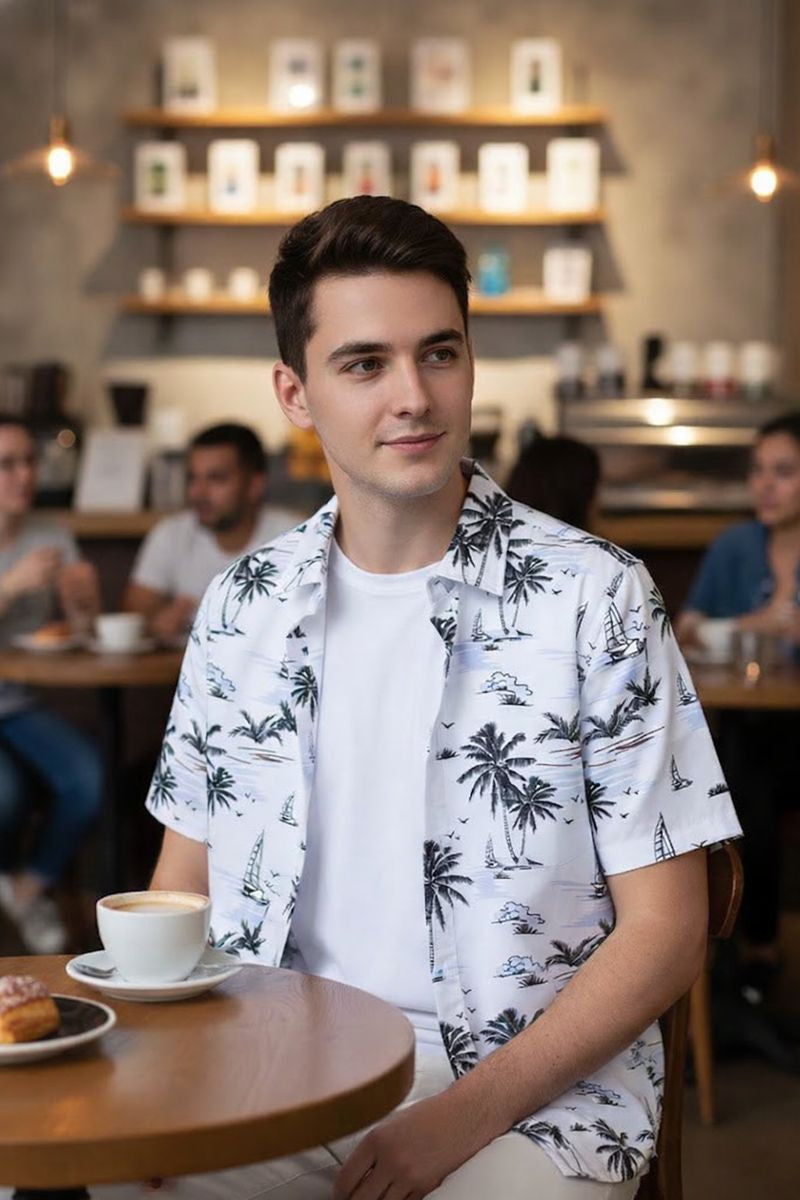 Men’s White Coconut Lycra Night Suit – Shirt & Shorts Set