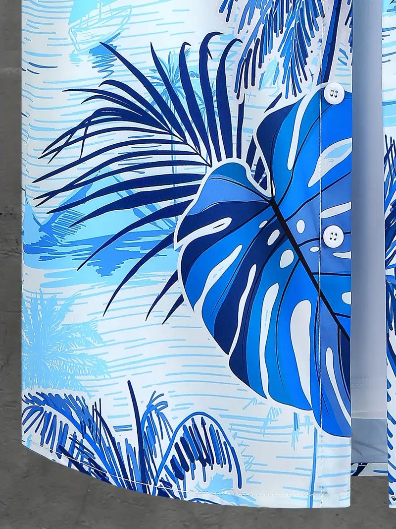 Men’s Cocos Blue Lycra Night Suit – Shirt & Shorts Set