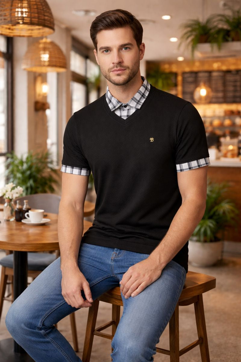 Men's Premium Black Half Sleeve T-Shirt - Stylish Fit | Smart Casual Collar Design