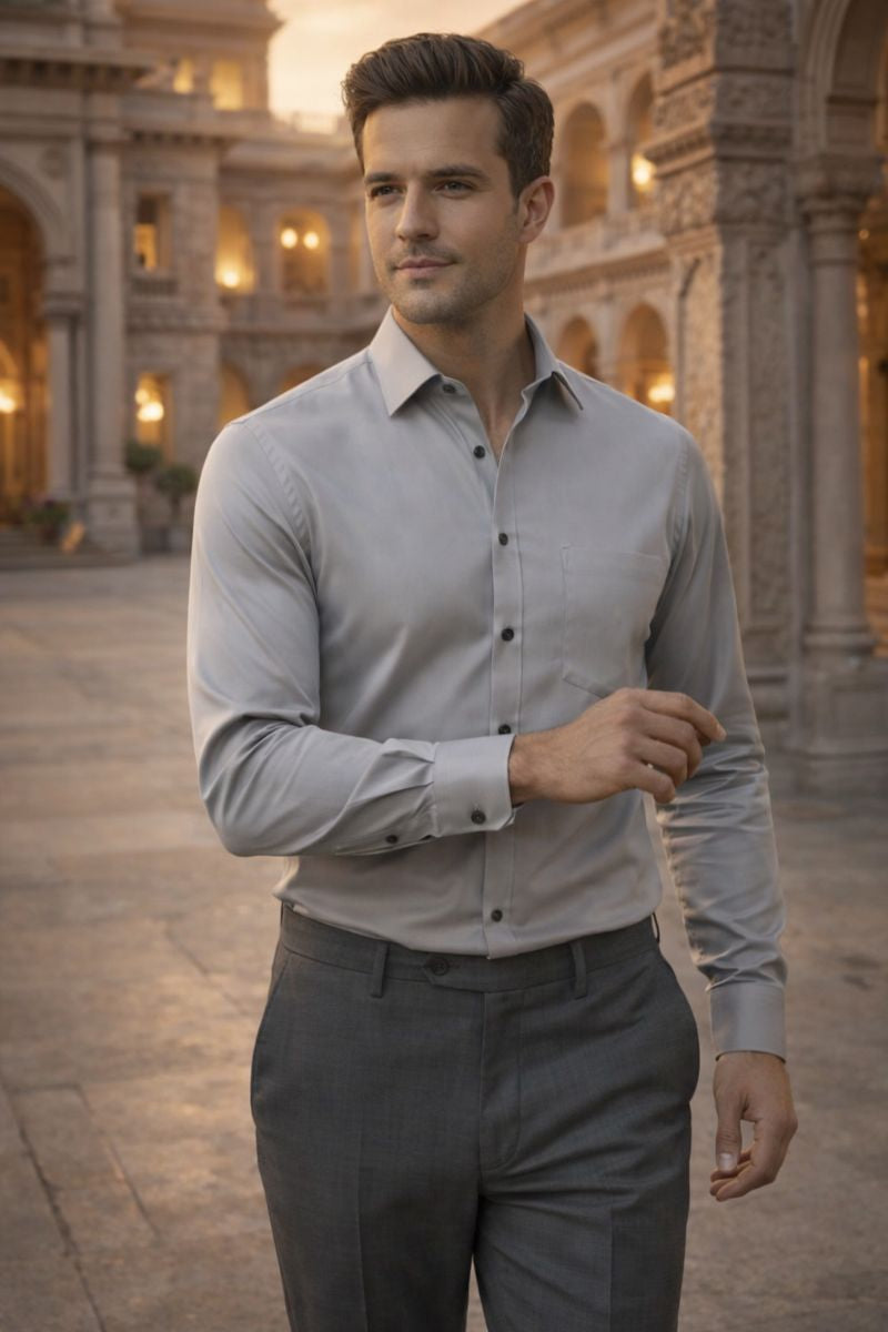 Men’s Light Grey Full Sleeve Shirt – Slim Fit Formal & Casual Wear