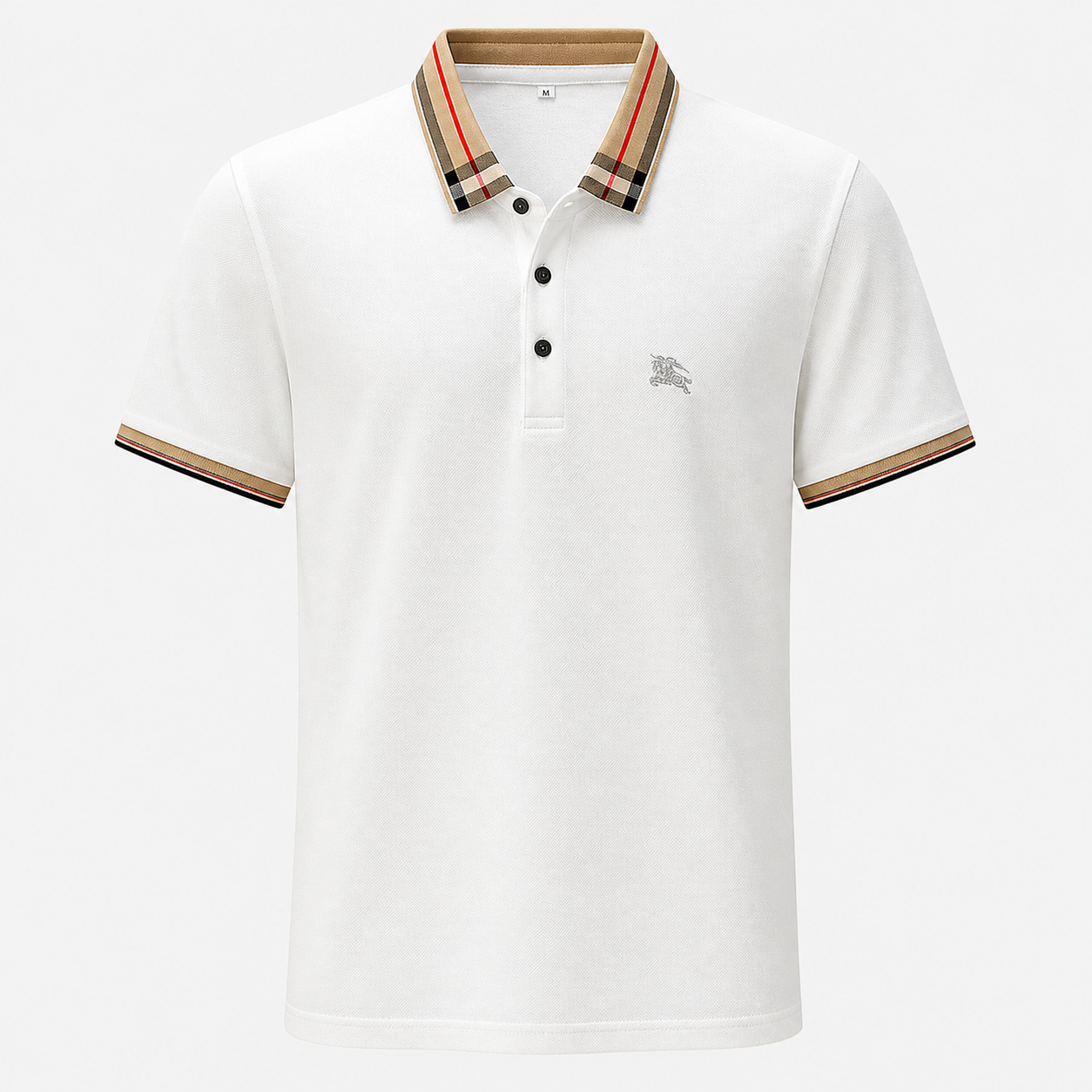 Men’s White Premium Polo T-Shirt with Checked Collar | Classic Slim Fit Casual Polo Tee
