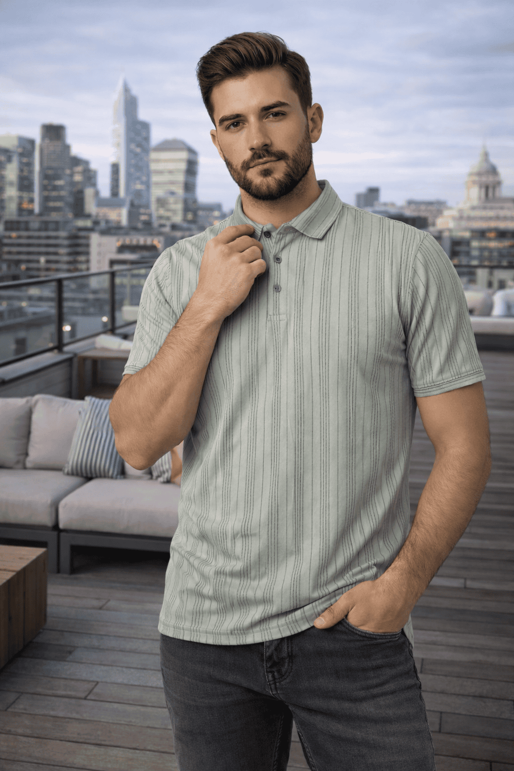 Men’s Premium Sage Green Striped Short Sleeve T-Shirt | Premium Casual Wear for Everyday Style