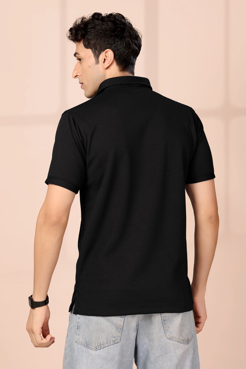 Man's Classic Black Textured Polo T-Shirt | Short Sleeve & Stylish Fit