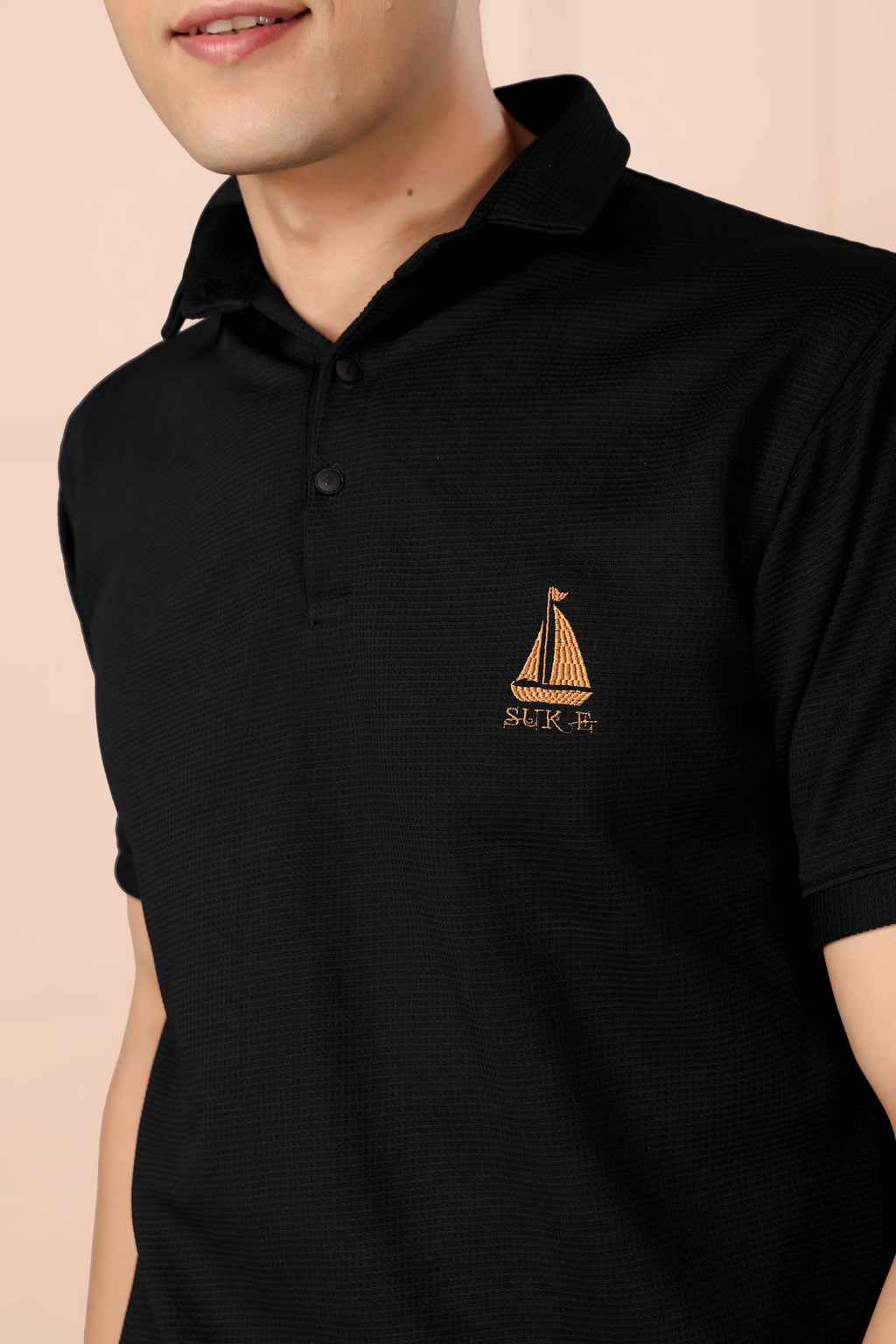 Man's Classic Black Textured Polo T-Shirt | Short Sleeve & Stylish Fit