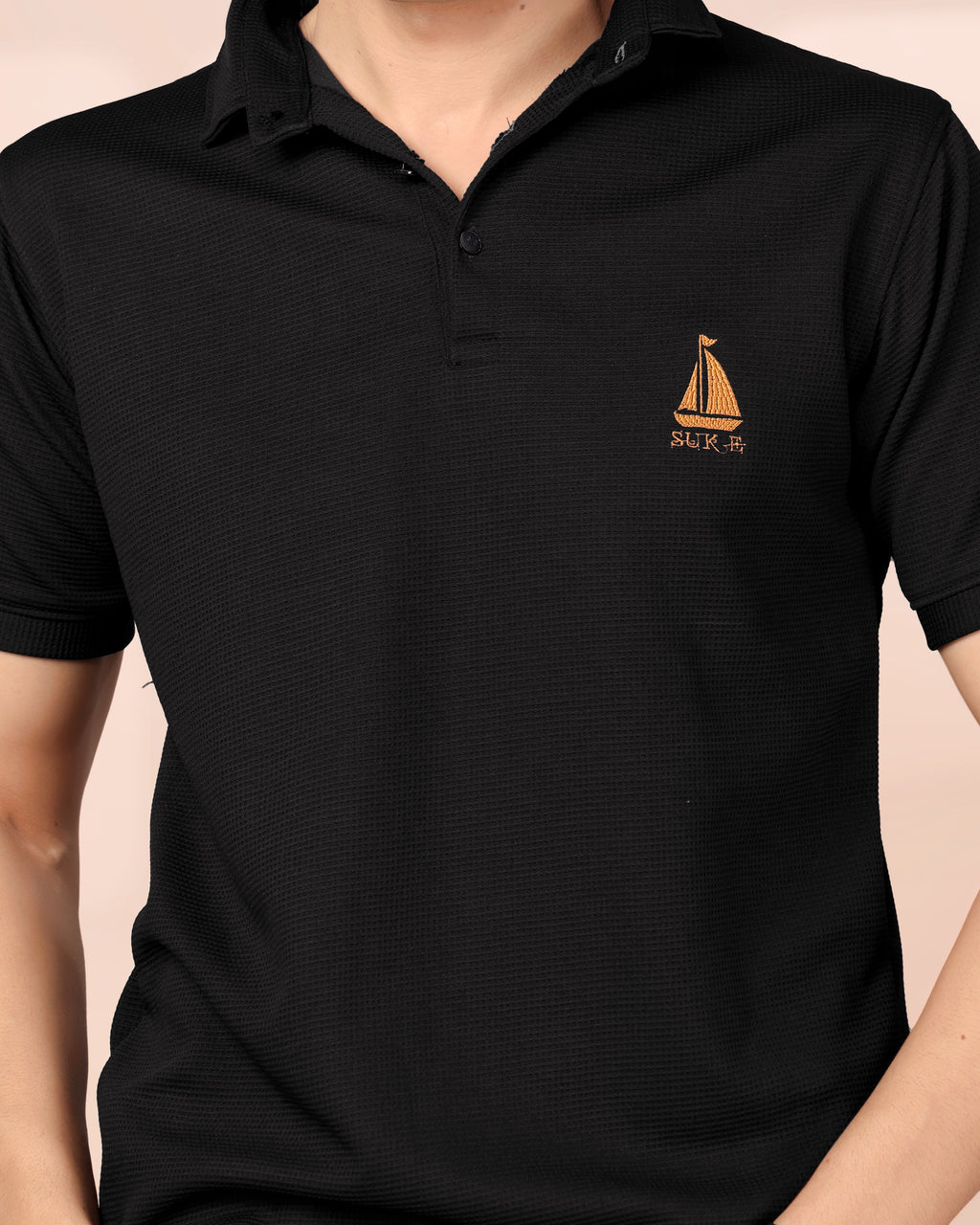 Man's Classic Black Textured Polo T-Shirt | Short Sleeve & Stylish Fit