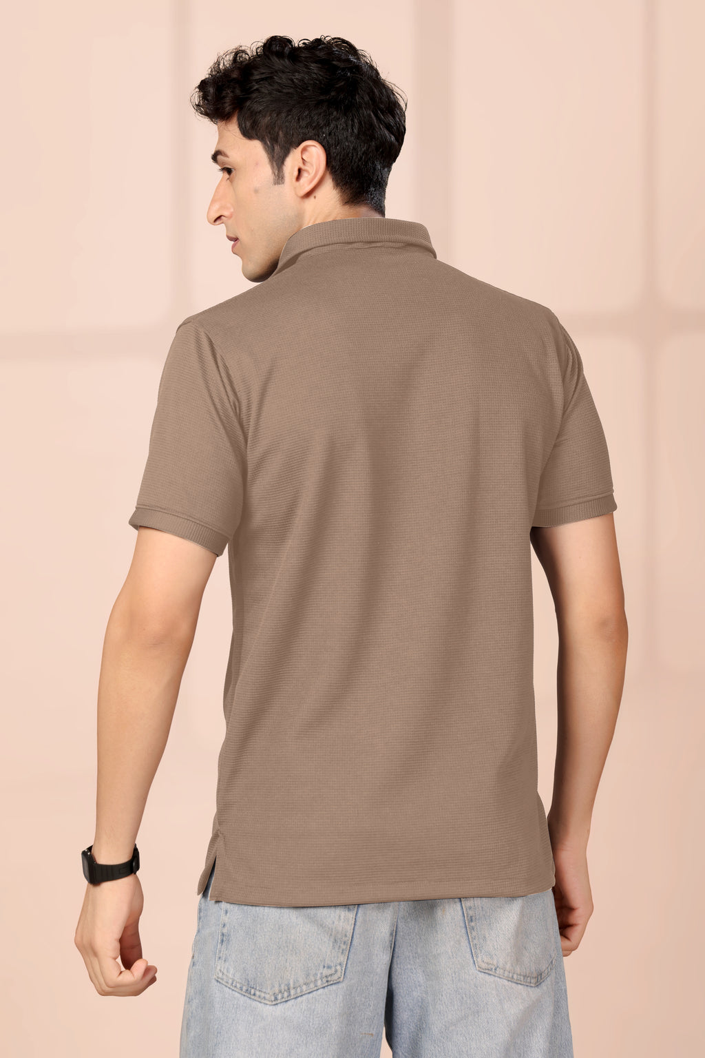 Man's Classic Brown Textured Polo T-Shirt | Short Sleeve & Stylish Fit