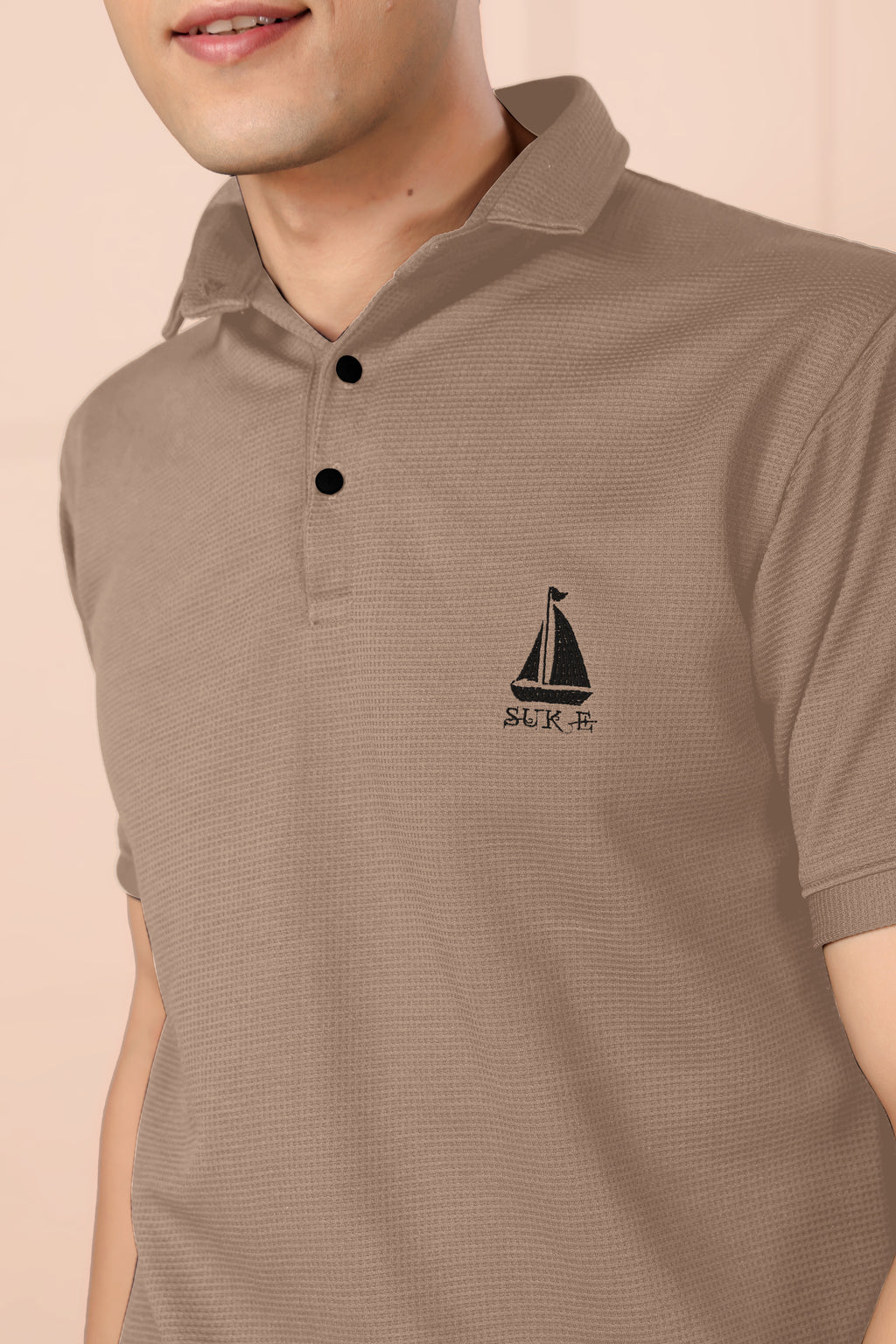 Man's Classic Brown Textured Polo T-Shirt | Short Sleeve & Stylish Fit