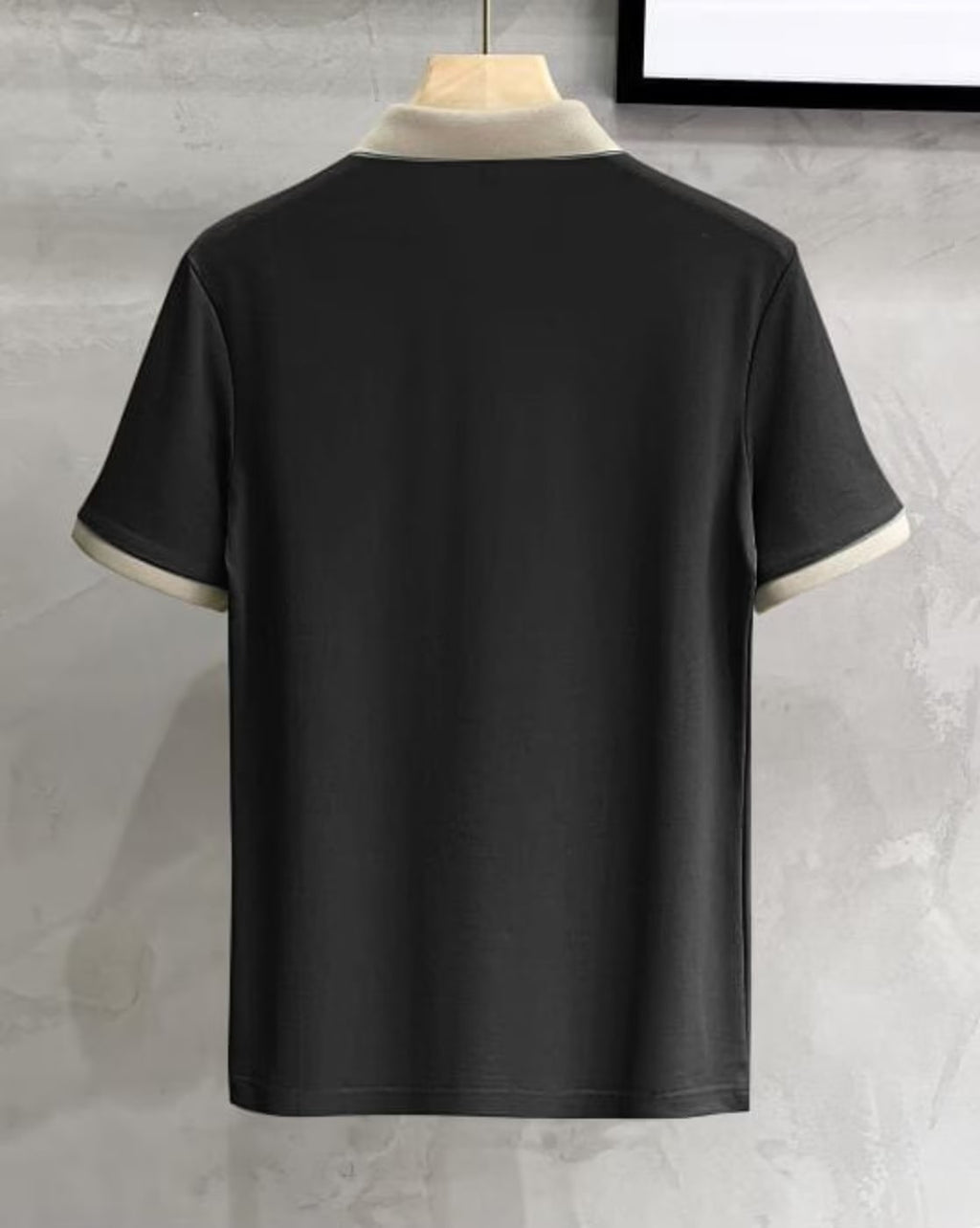 Men's Premium Black Polo T-Shirt – Beige Contrast Collar & Slim Fit Half Sleeves