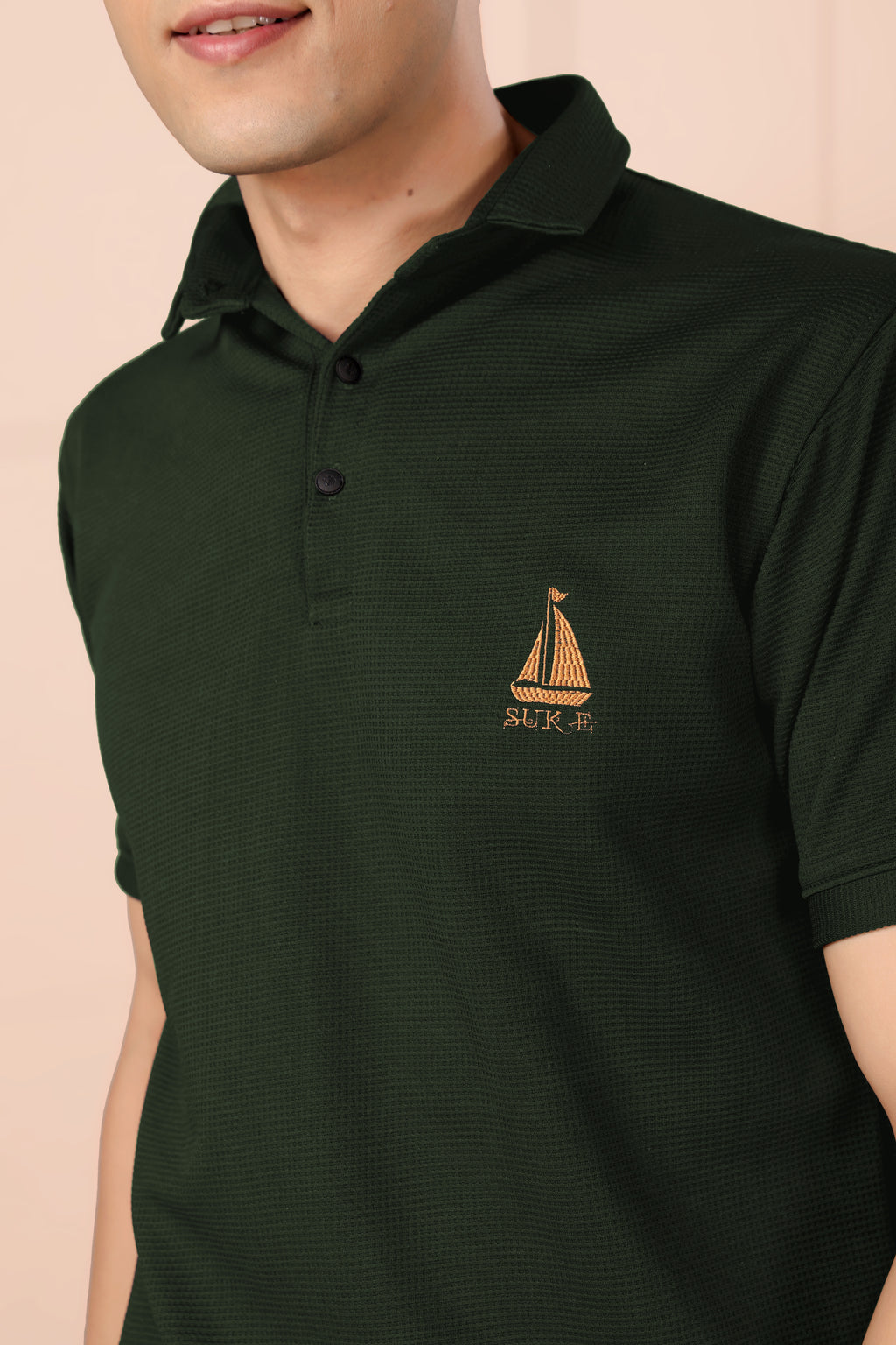 Man's Classic Green Textured Polo T-Shirt | Short Sleeve & Comfortable Fit