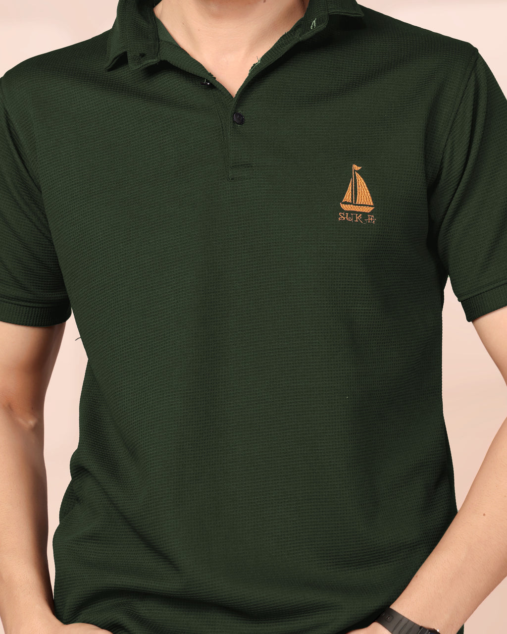 Man's Classic Green Textured Polo T-Shirt | Short Sleeve & Comfortable Fit
