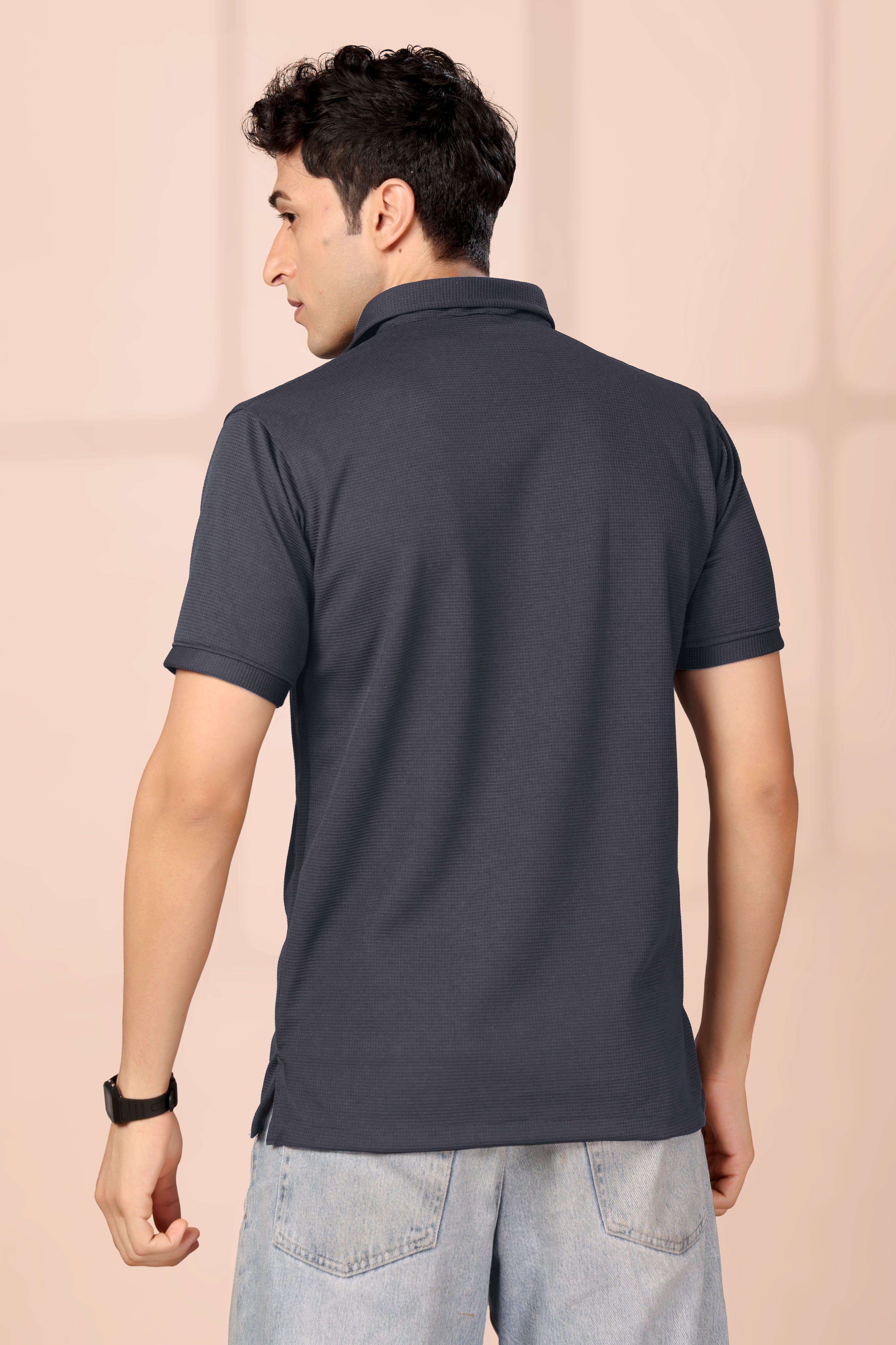 Man’s Premium Grey Textured Polo T-Shirt | Short Sleeve & Comfortable Fit
