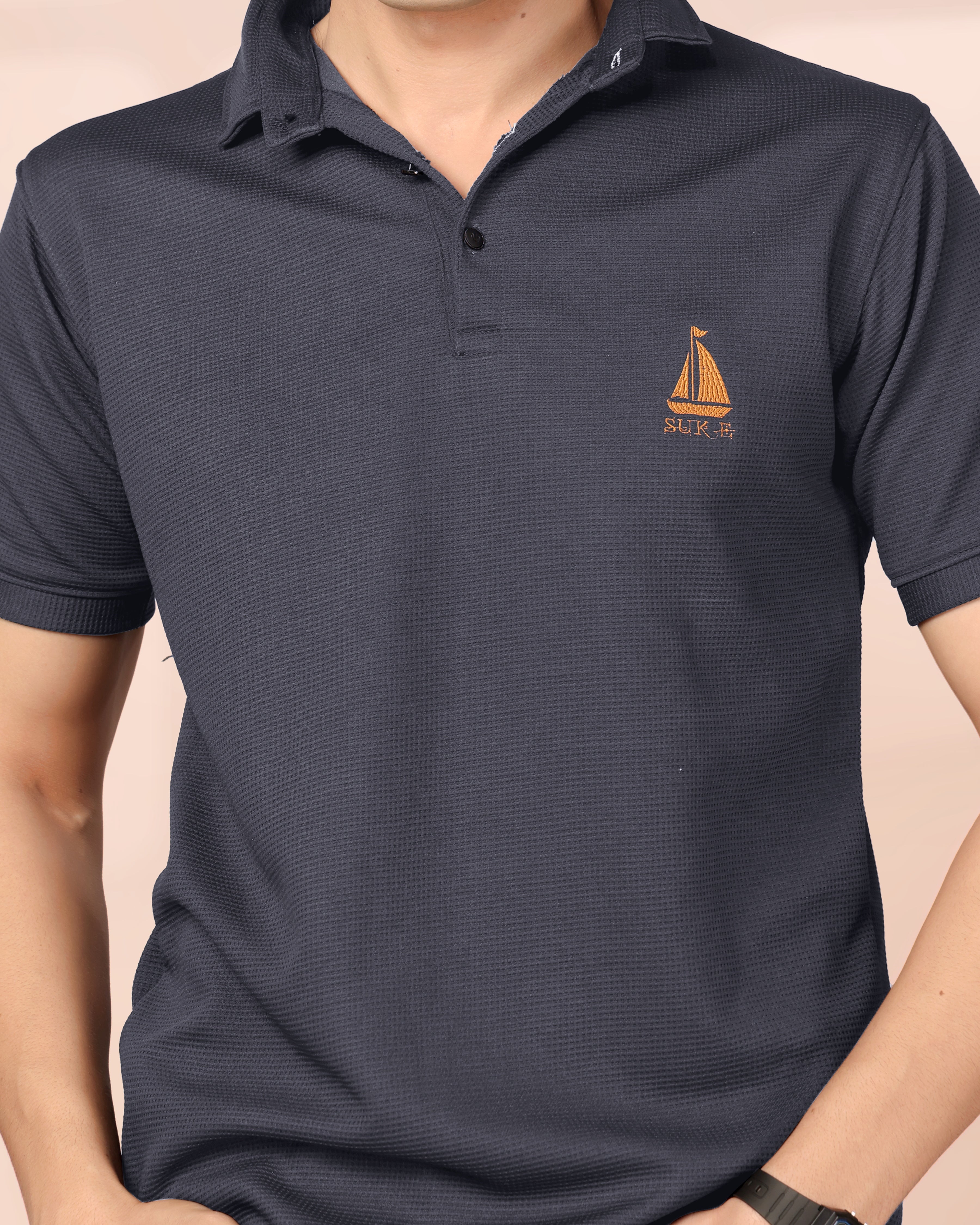 Man’s Premium Grey Textured Polo T-Shirt | Short Sleeve & Comfortable Fit