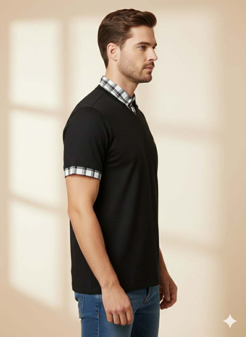 Men's Premium Black Half Sleeve T-Shirt - Stylish Fit | Smart Casual Collar Design