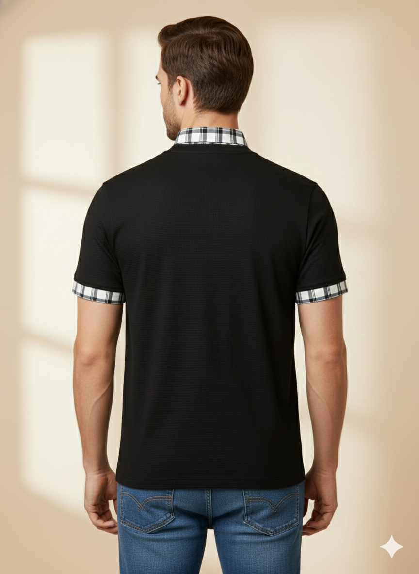 Men's Premium Black Half Sleeve T-Shirt - Stylish Fit | Smart Casual Collar Design