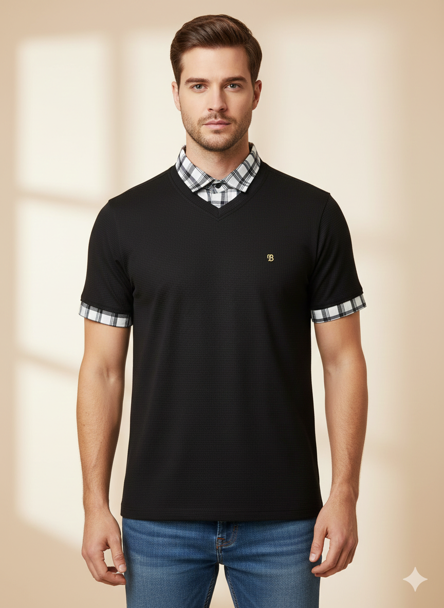 Men's Premium Black Half Sleeve T-Shirt - Stylish Fit | Smart Casual Collar Design