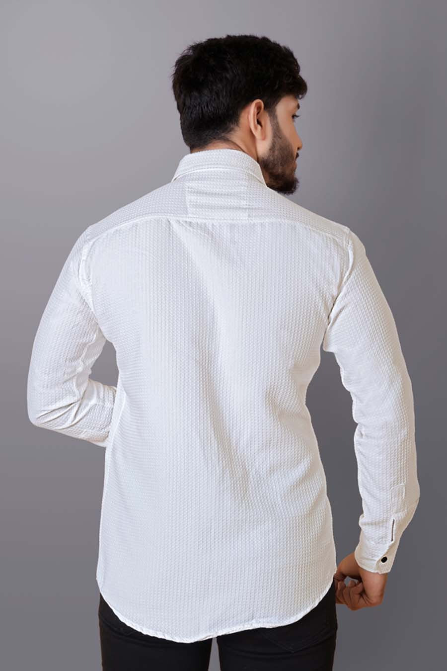 Men’s White Textured Cotton Shirt | Slim Fit Full Sleeve Formal & Casual Wear