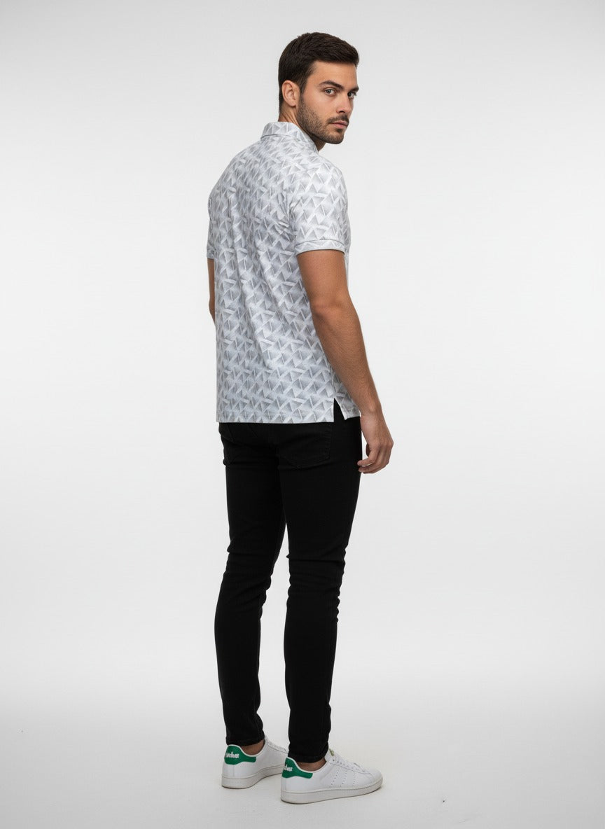 Men's Premium Printed Polo T-Shirt | Stylish Geometric Pattern Casual Half Sleeve Tshirt