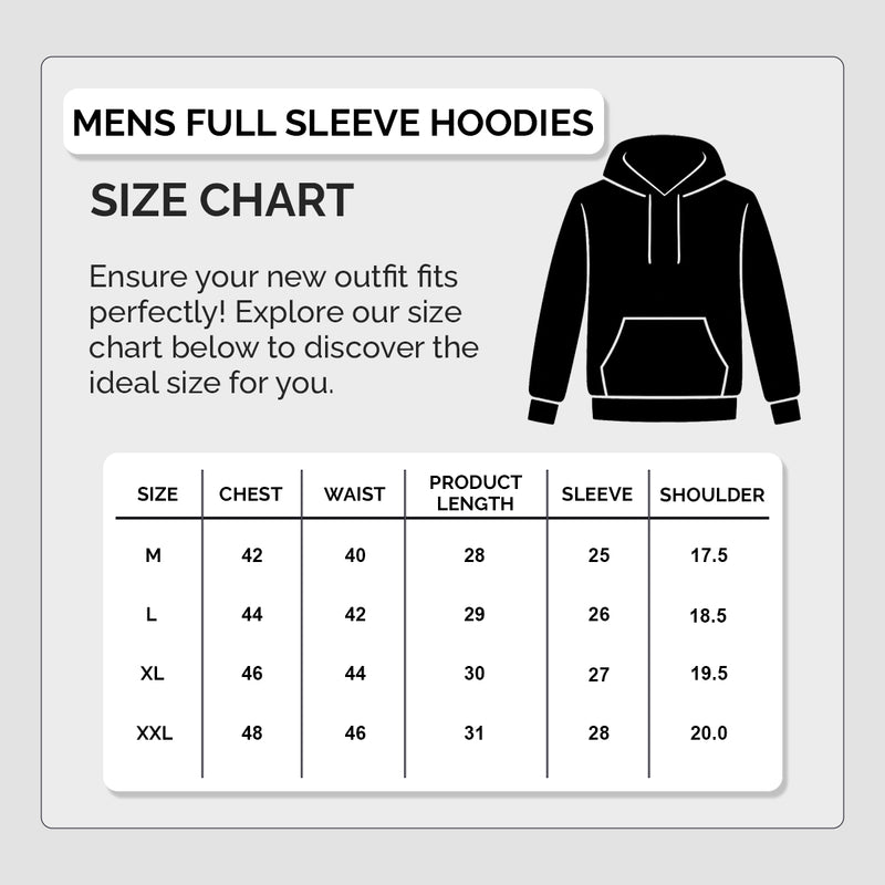 Size chart for Men's Premium Black Hoodie – 100% Cotton | Regular Fit
