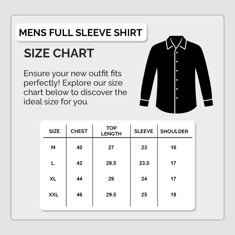 Size chart for Men's Casual Full Sleeve Shirt - Premium Full Sleeve Shirt