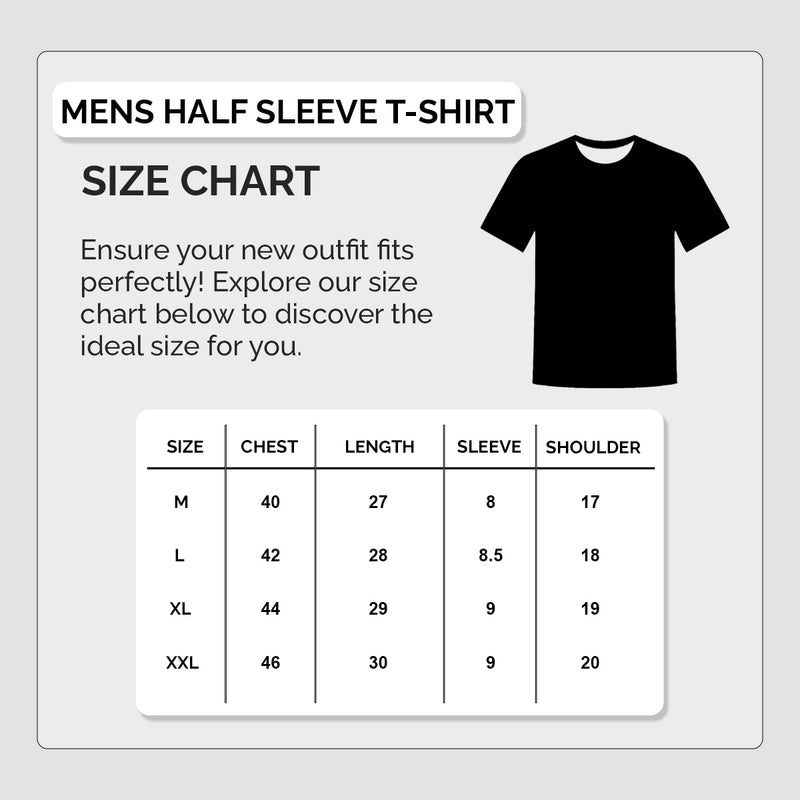 Size chart for Men's Brown Half Sleeve T-Shirt – Premium Cotton | Stylish & Comfortable Fit
