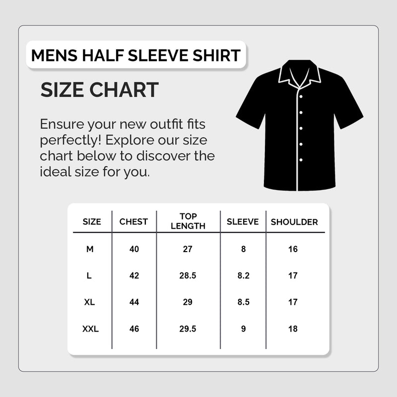 Size chart for SRT Sky Blue Pop Print Half Sleeve Shirt for Men – Stylish Casual Printed Shirt