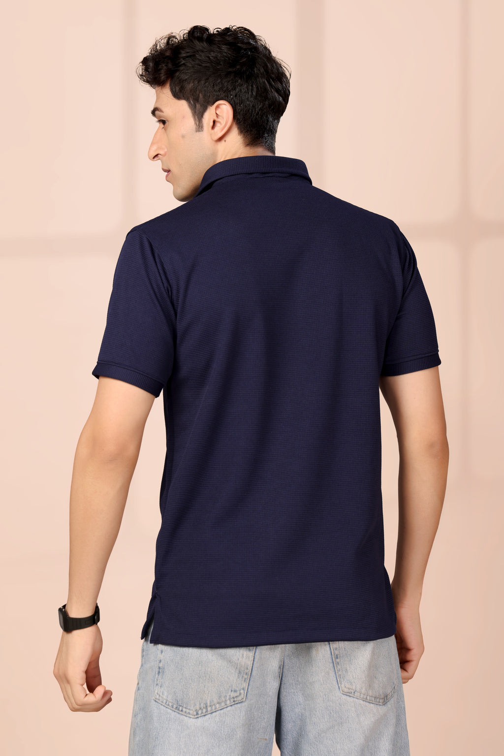 Man’s Premium Navy Blue Textured Polo T-Shirt | Short Sleeve & Stylish Fit