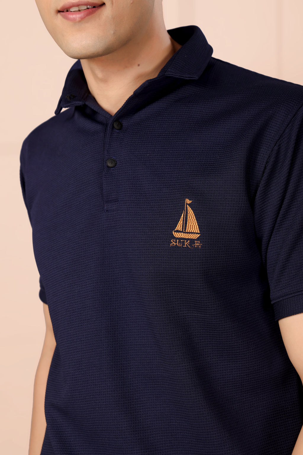 Man’s Premium Navy Blue Textured Polo T-Shirt | Short Sleeve & Stylish Fit