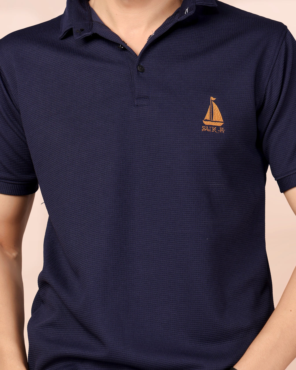 Man’s Premium Navy Blue Textured Polo T-Shirt | Short Sleeve & Stylish Fit