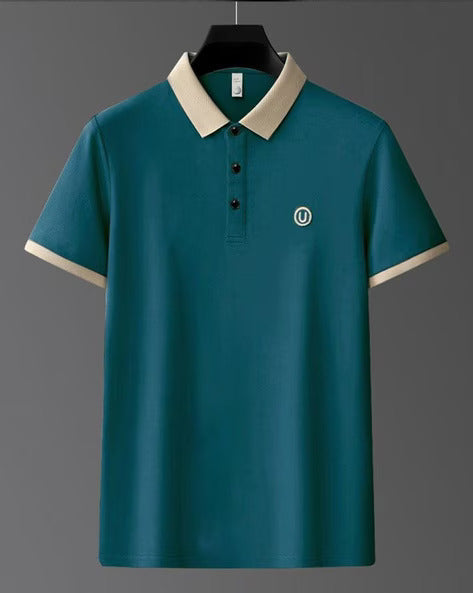 Men’s Teal Polo T-Shirt with Beige Collar | Premium Cotton Half Sleeve Polo T-shirt