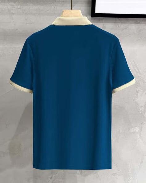 Men's Premium Teal Polo Shirt with Contrast Cream Collar – Slim Fit Short Sleeve