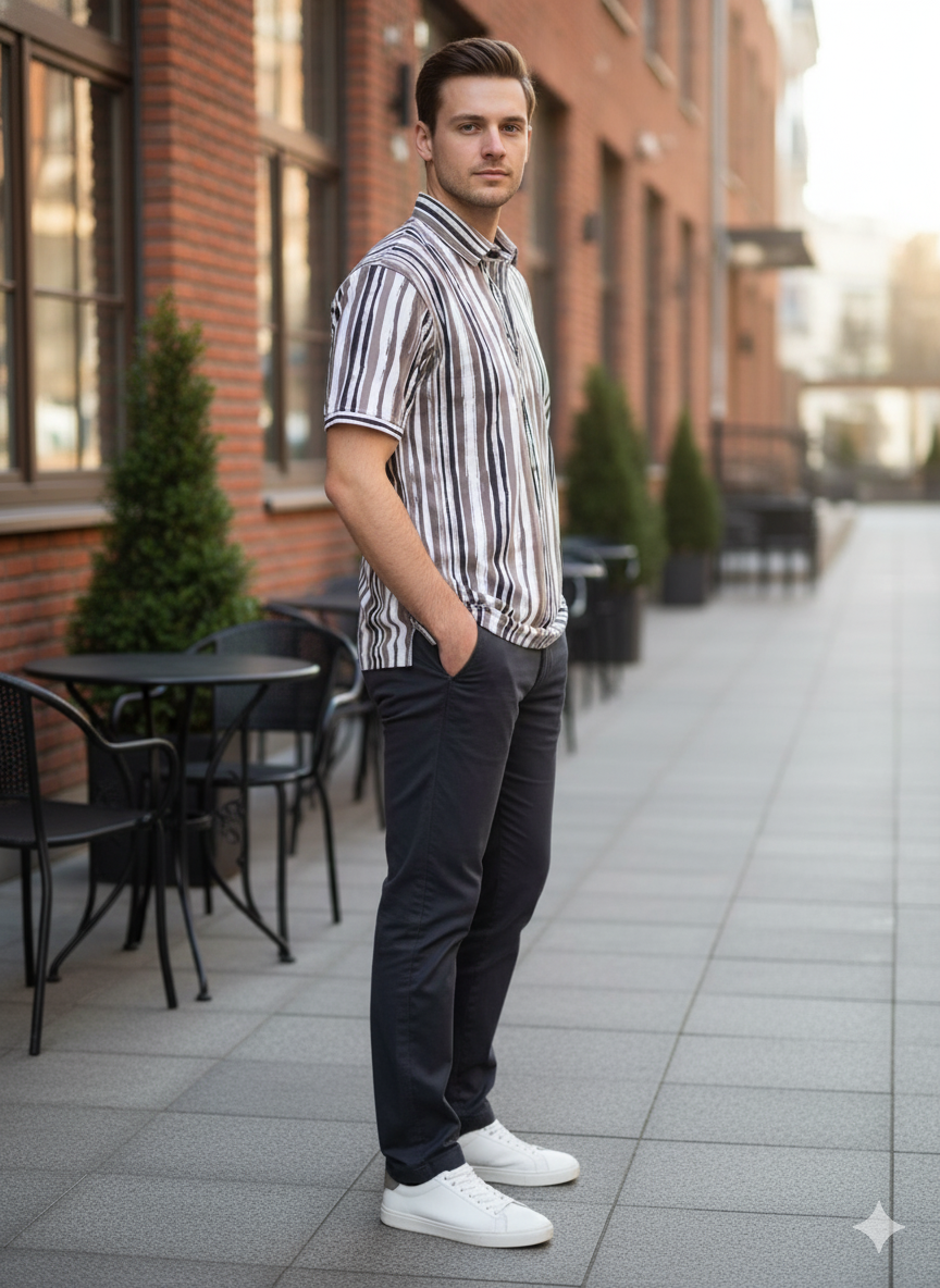 Man’s Vertical Stripe Casual Half Sleeve T-shirt