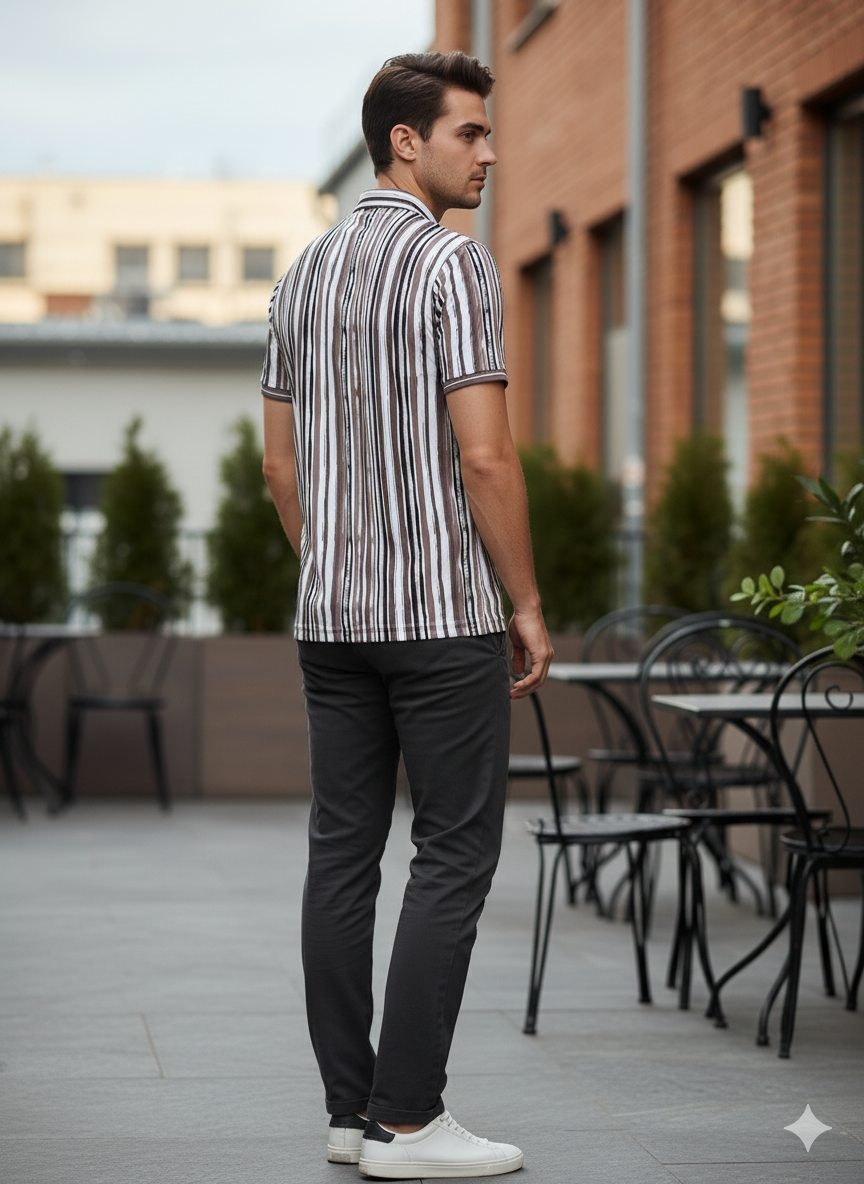 Man’s Vertical Stripe Casual Half Sleeve T-shirt